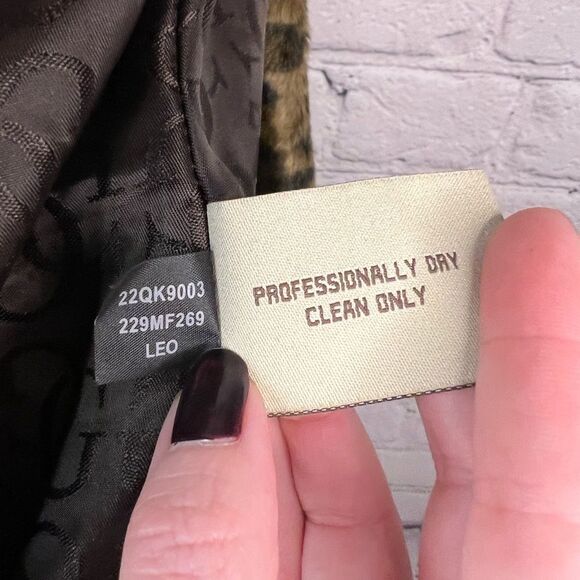 Guess Faux Fur Browns Leopard Print Lined Cropped‎ 3/4 Sleeve Jacket Size Large - Picture 9 of 10